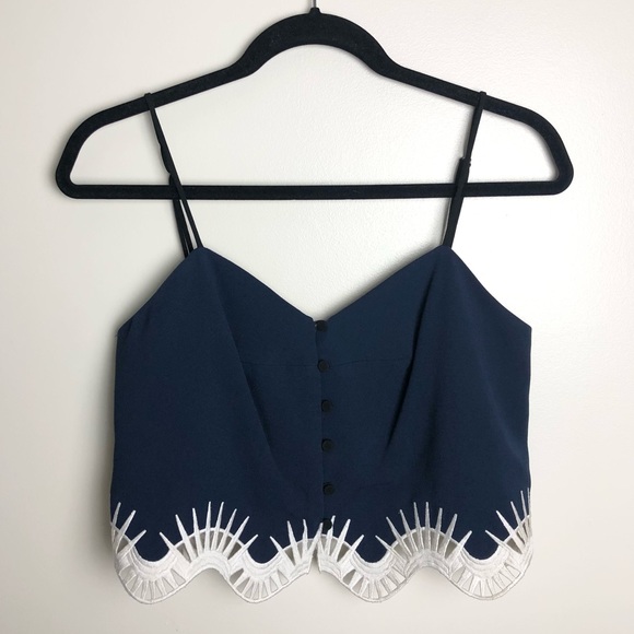 Jonathan Simkhai Tops - JONATHAN SIMKHAI Blue Button Front Embroidered Crepe Cropped Tank Top